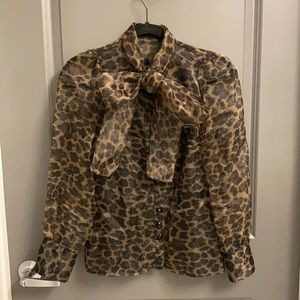 Cheetah print tulle button down shirt with black tulle lining